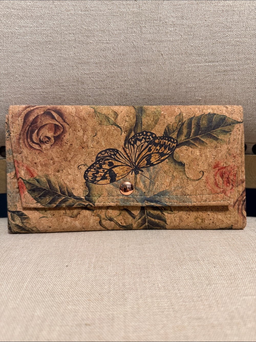Unique Cork Butterfly Floral Trifold Wallet